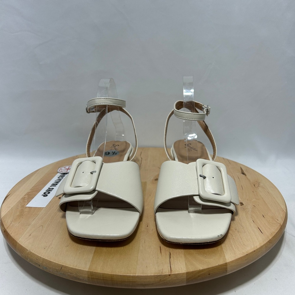 Seychelles Buckles Ivory Square Toe Block Heel Womens Sandals - Size 9.5M - Picture 4 of 10